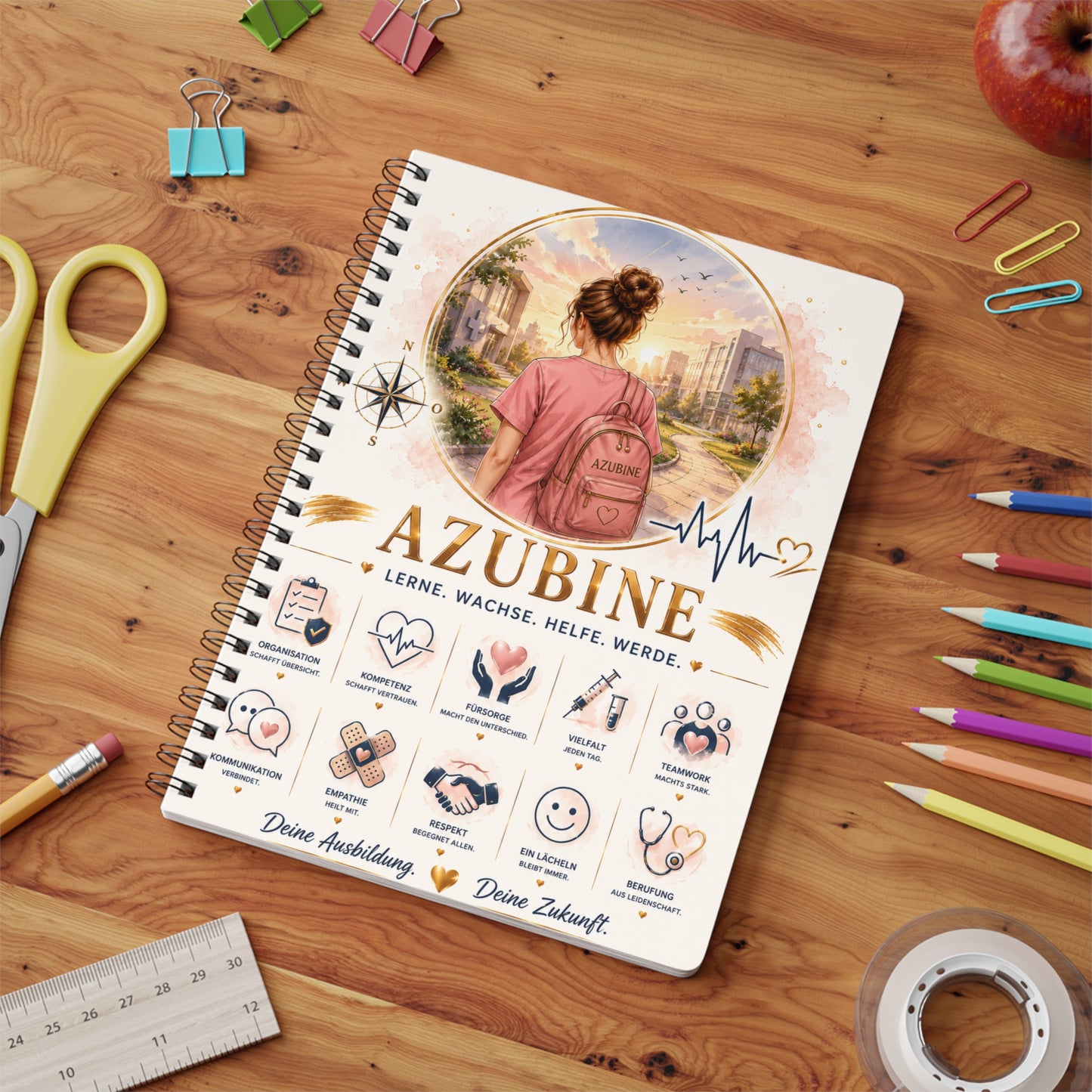Azubine A5 Spiral Notebook — Nursing Trainee Journal (Lerne. W achse. Helfe. Werde.)