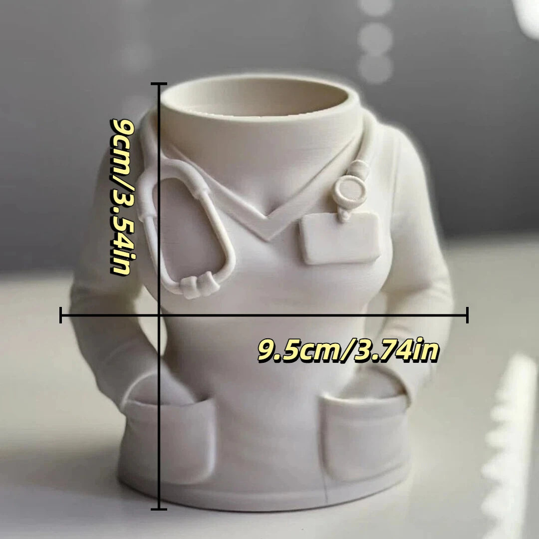 Nurse's Day Gift Nurse-Shaped Desktop Ornament Pen Holder Medical White Coat Style Stationery Storage for Medical Professionals
