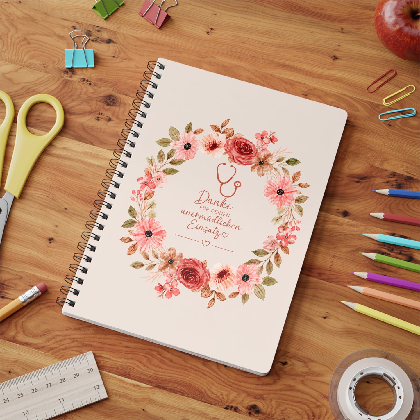 Floral Stethoscope Thank You Notebook — A5 Wirobound Journal for Nurses & Doctors