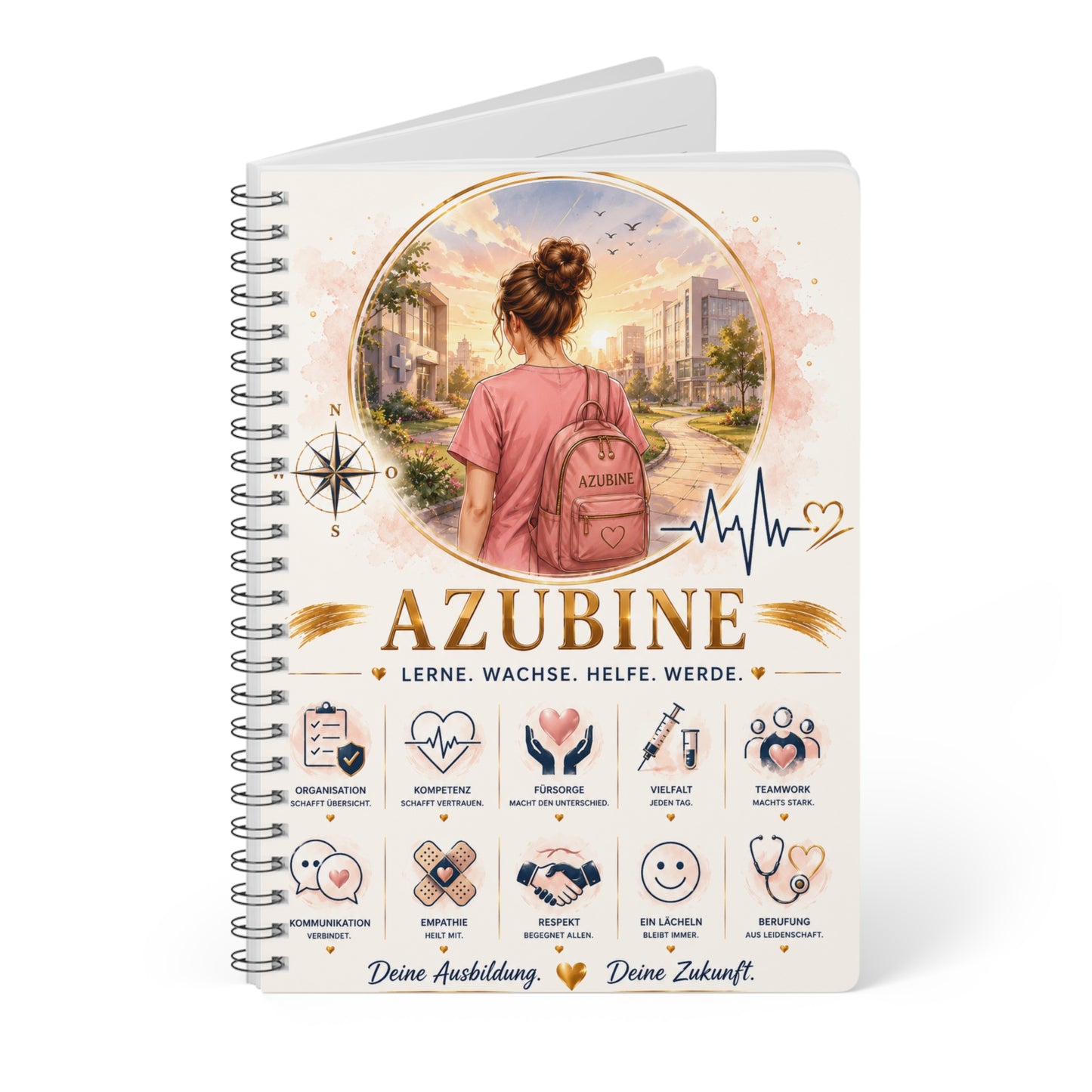 Azubine A5 Spiral Notebook — Nursing Trainee Journal (Lerne. W achse. Helfe. Werde.)