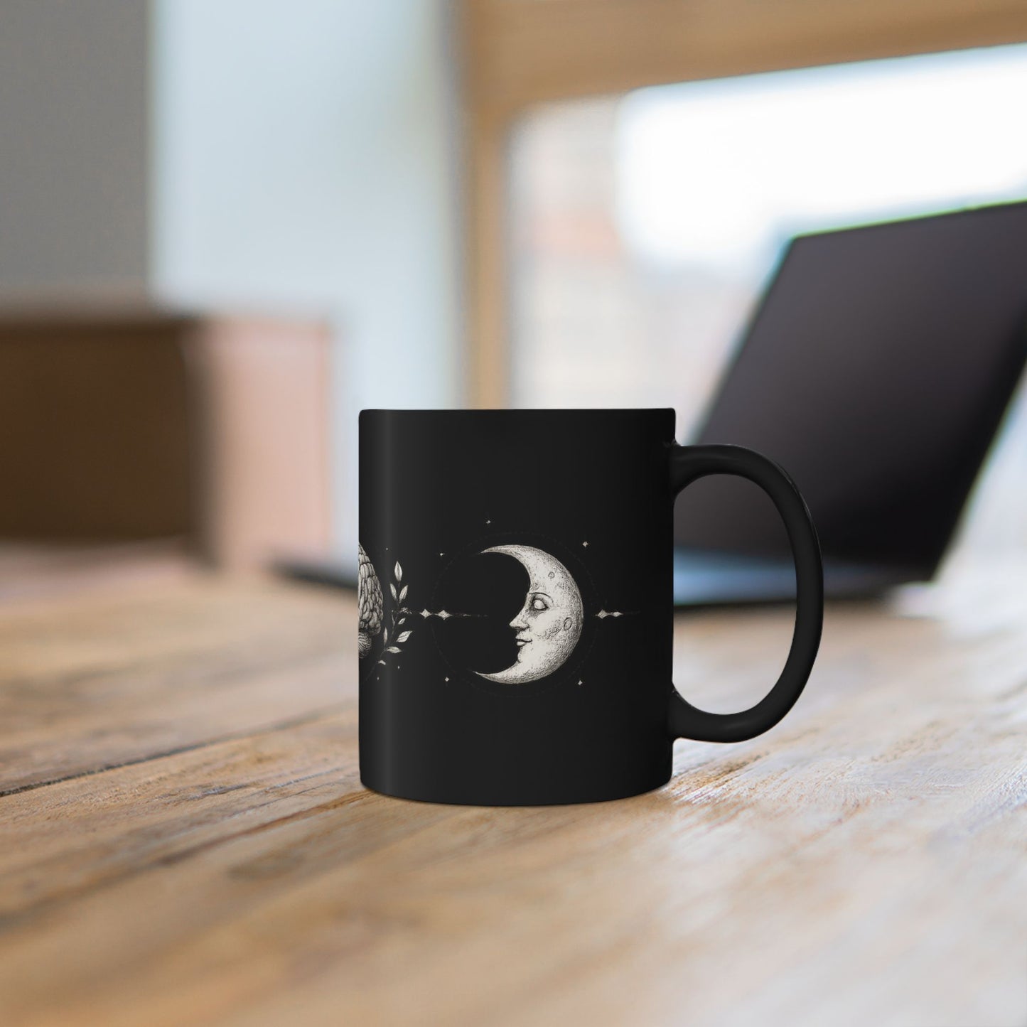 Gehirn, Sonne & Mond Keramiktasse schwarz