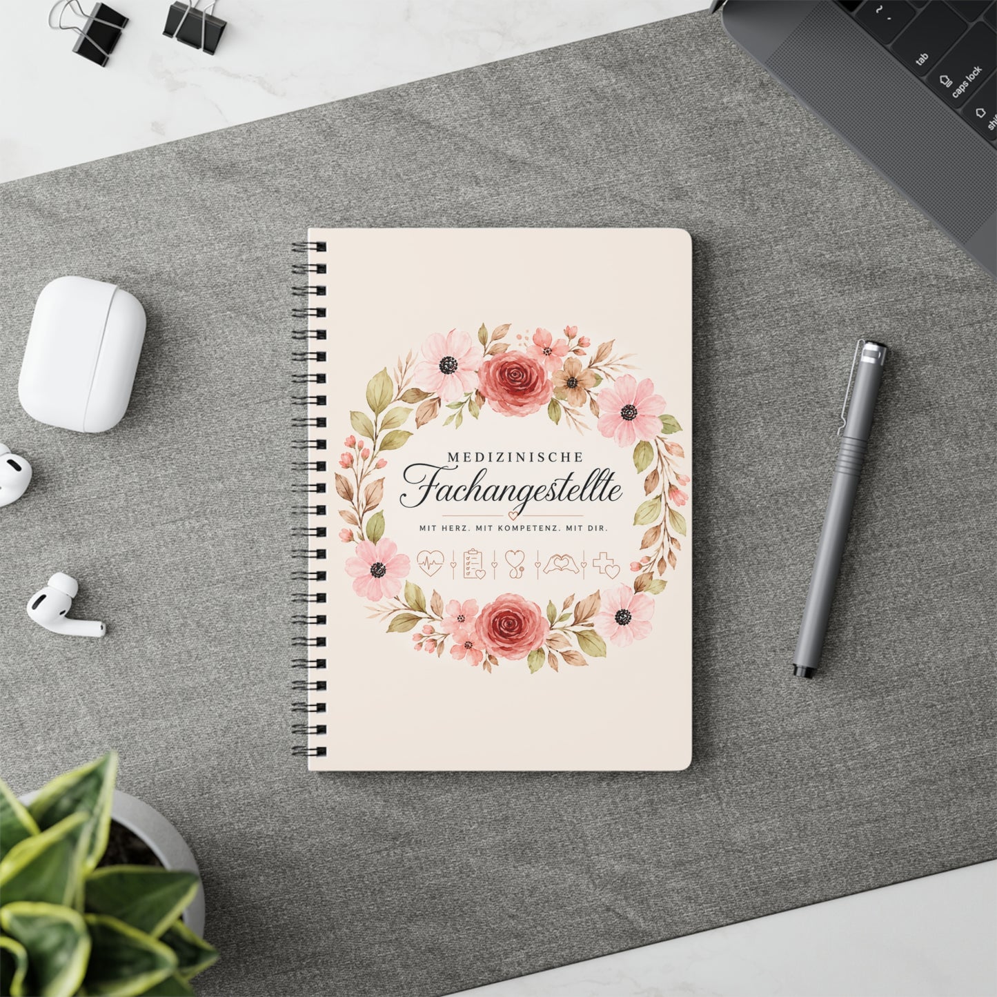 Medical Assistant Floral A5 Spiral Notebook — "Medizinische Fachangestellte"