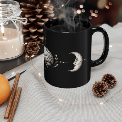 Gehirn, Sonne & Mond Keramiktasse schwarz