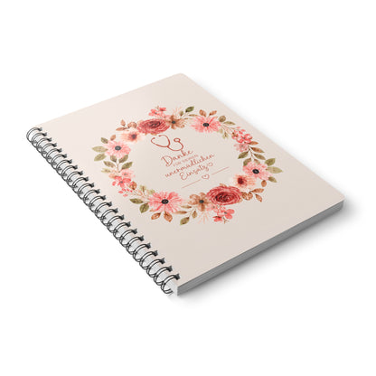 Floral Stethoscope Thank You Notebook — A5 Wirobound Journal for Nurses & Doctors