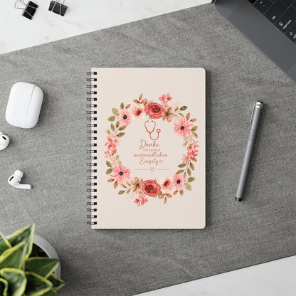 Floral Stethoscope Thank You Notebook — A5 Wirobound Journal for Nurses & Doctors