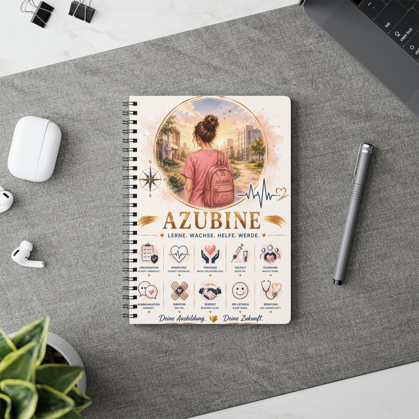 Azubine A5 Spiral Notebook — Nursing Trainee Journal (Lerne. W achse. Helfe. Werde.)