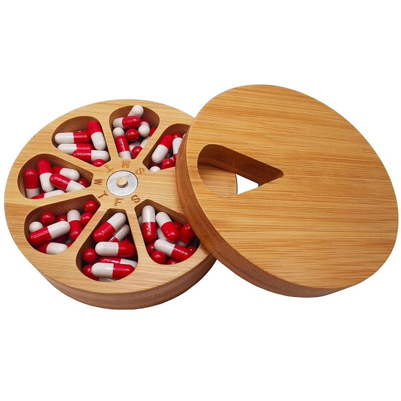 Tragbare Holz Pillendose aus Bambus