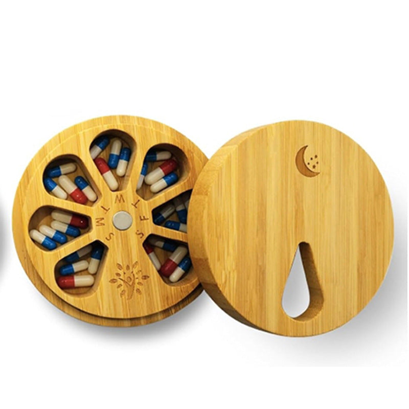 Tragbare Holz Pillendose aus Bambus