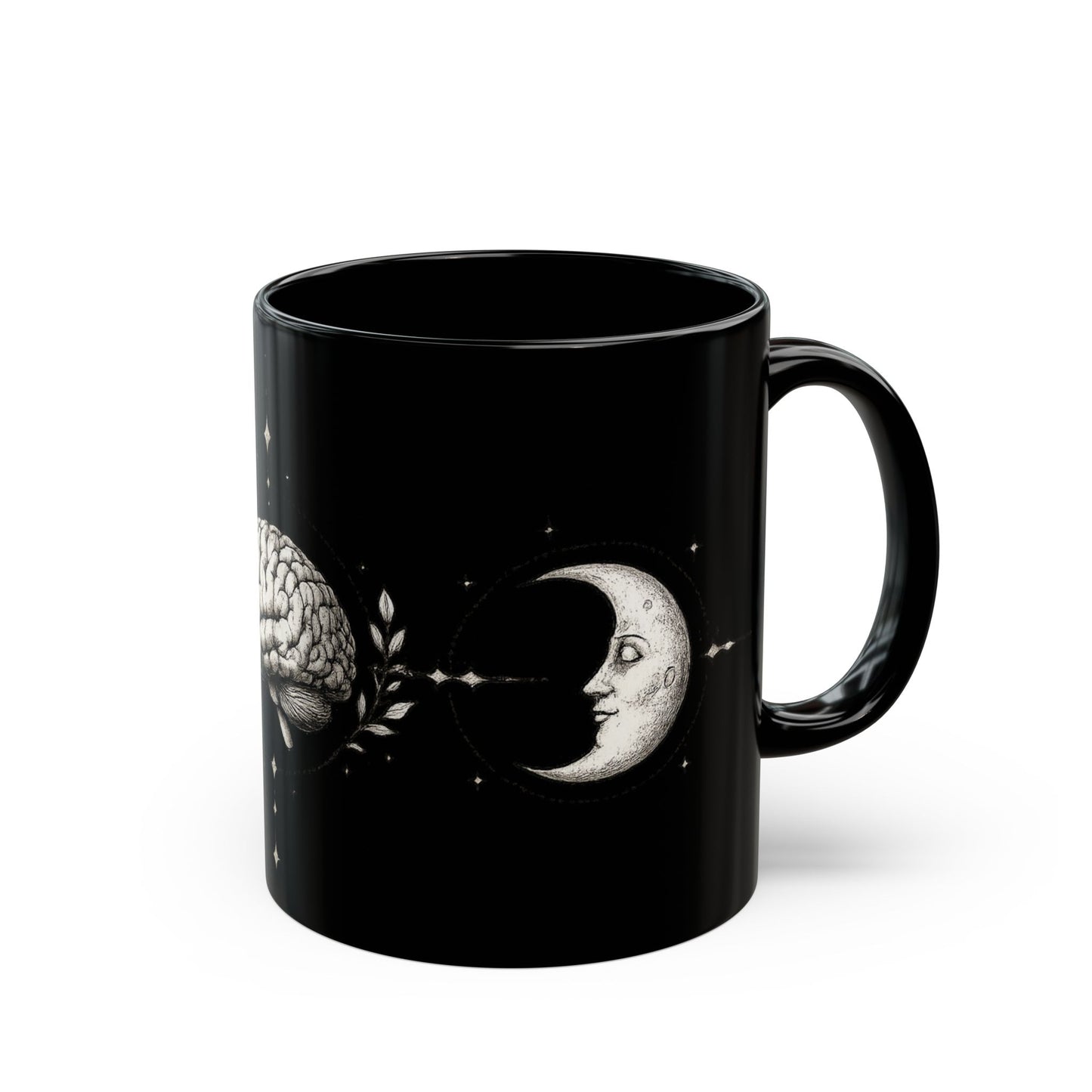 Gehirn, Sonne & Mond Keramiktasse schwarz