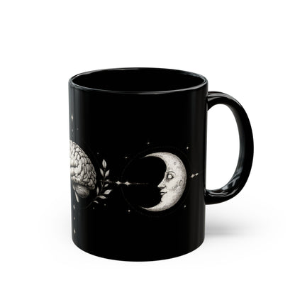 Gehirn, Sonne & Mond Keramiktasse schwarz
