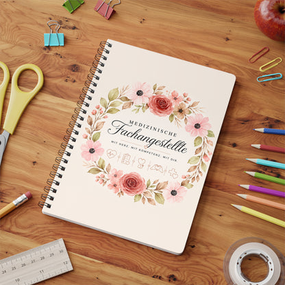 Medical Assistant Floral A5 Spiral Notebook — "Medizinische Fachangestellte"