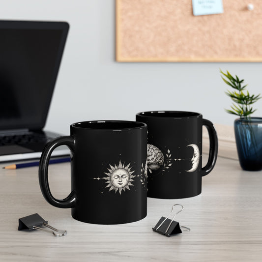 Gehirn, Sonne & Mond Keramiktasse schwarz