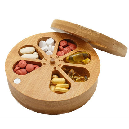 Tragbare Holz Pillendose aus Bambus