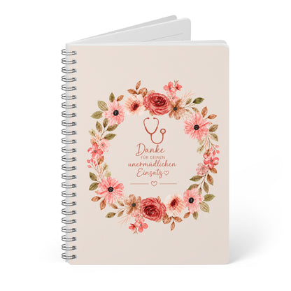 Floral Stethoscope Thank You Notebook — A5 Wirobound Journal for Nurses & Doctors