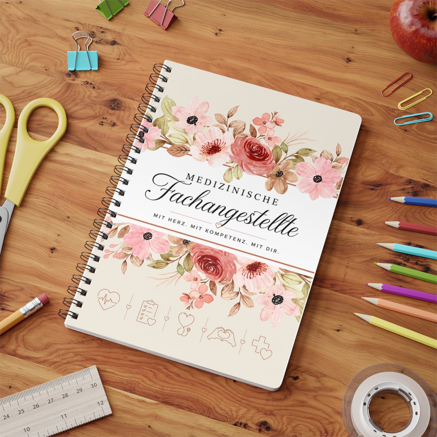 Medical Assistant Floral A5 Notebook — "Medizinische Fachangestellte" Wirobound Journal
