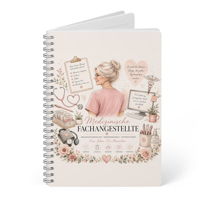 Medical Specialist A5 Spiral Notebook – "Medizinische Fachangestellte" Floral Design