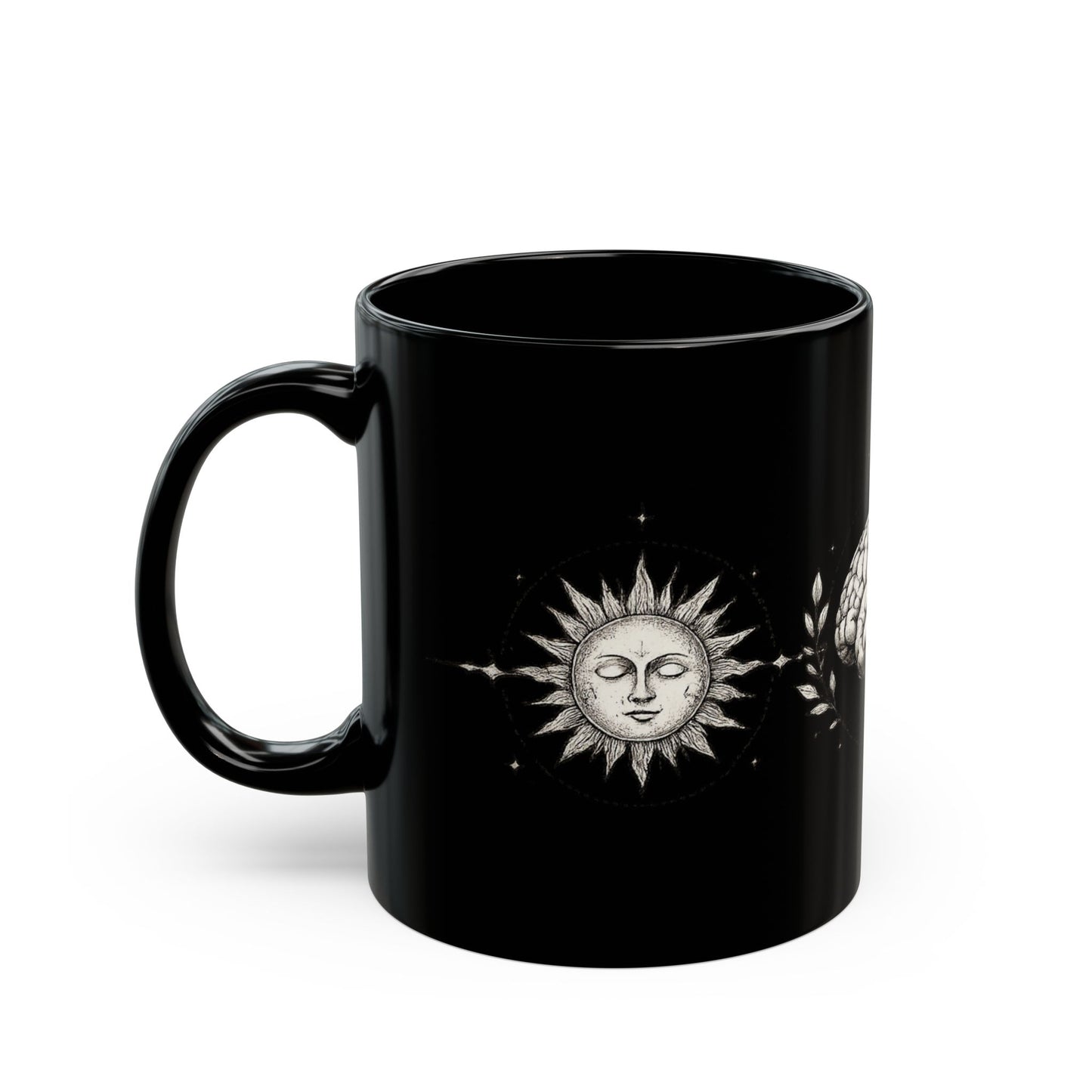 Gehirn, Sonne & Mond Keramiktasse schwarz