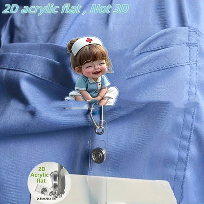 Acrylic Badge Telescopic Reel Clip Doctor Nurse Flat Document Bag
