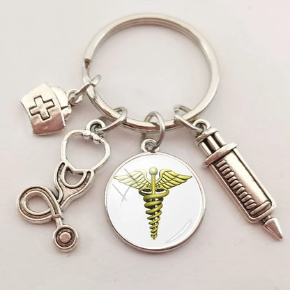 New medical staff with snake symbol finger keychain medical student keychain key pendant custom