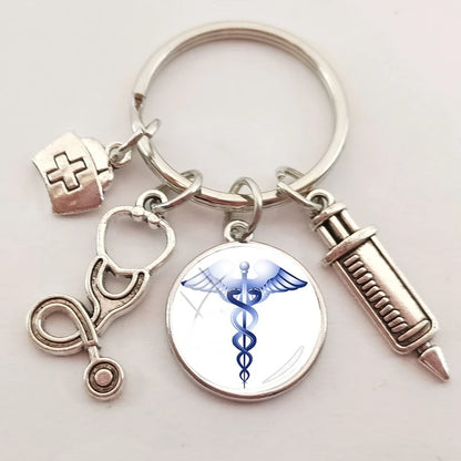 New medical staff with snake symbol finger keychain medical student keychain key pendant custom