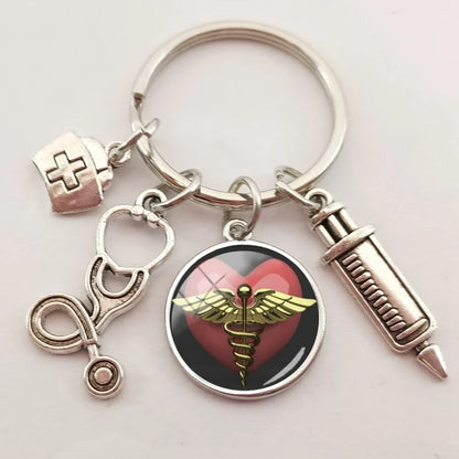 New medical staff with snake symbol finger keychain medical student keychain key pendant custom
