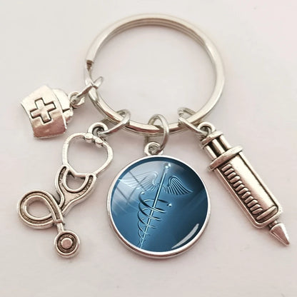 New medical staff with snake symbol finger keychain medical student keychain key pendant custom