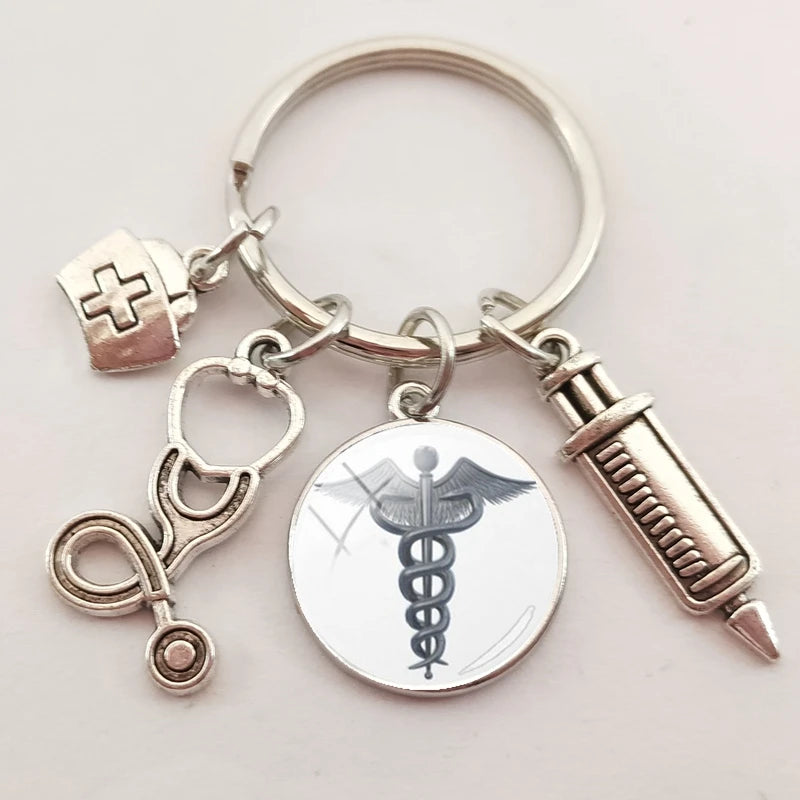 New medical staff with snake symbol finger keychain medical student keychain key pendant custom
