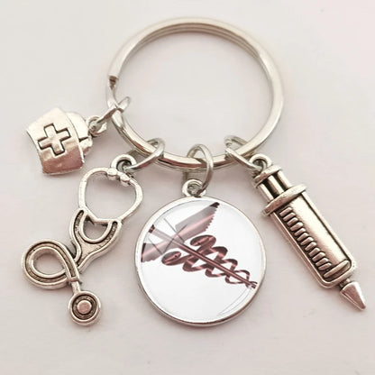 New medical staff with snake symbol finger keychain medical student keychain key pendant custom