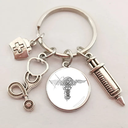 New medical staff with snake symbol finger keychain medical student keychain key pendant custom