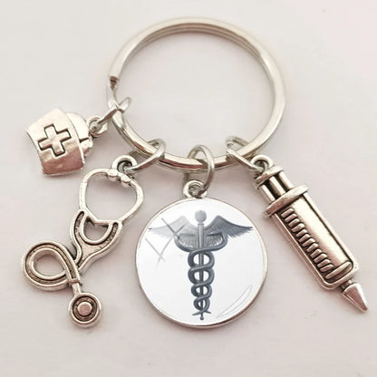 New medical staff with snake symbol finger keychain medical student keychain key pendant custom