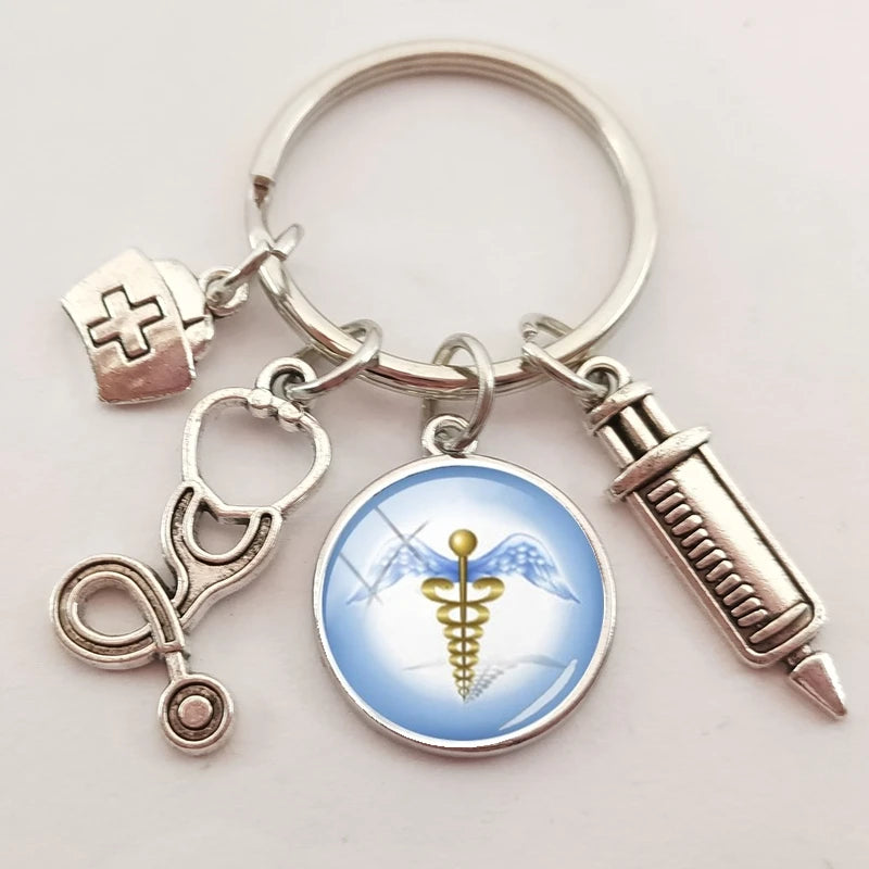 New medical staff with snake symbol finger keychain medical student keychain key pendant custom