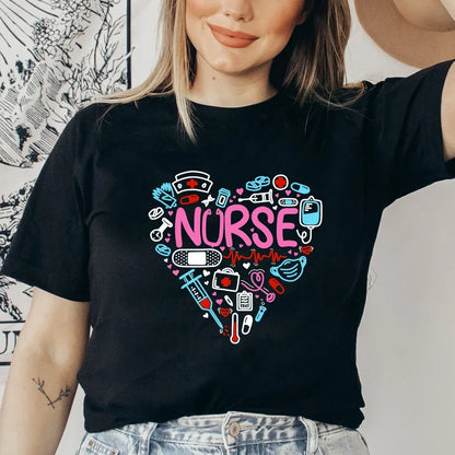 Nurse Valentine's Day T-Shirt Nurse Love Tee Women's Casual Fashion Wear Daily Round Neck Base Layer