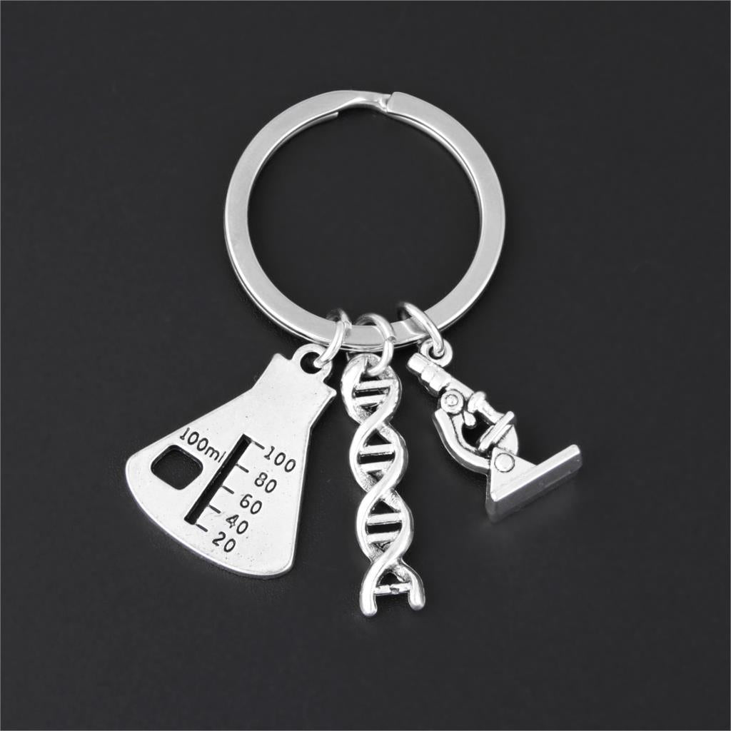 Popular Jewelry Pendant Alloy Keychain Chemical Molecular Microscope Keyring Medical Student Experimental Device Chemistry Gifts