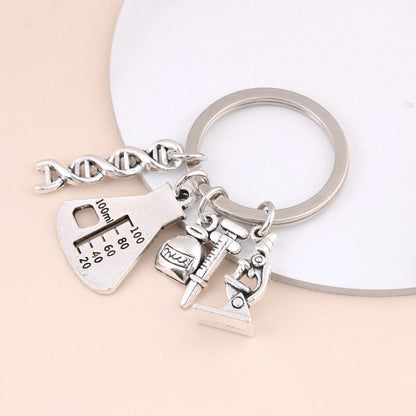 Popular Jewelry Pendant Alloy Keychain Chemical Molecular Microscope Keyring Medical Student Experimental Device Chemistry Gifts