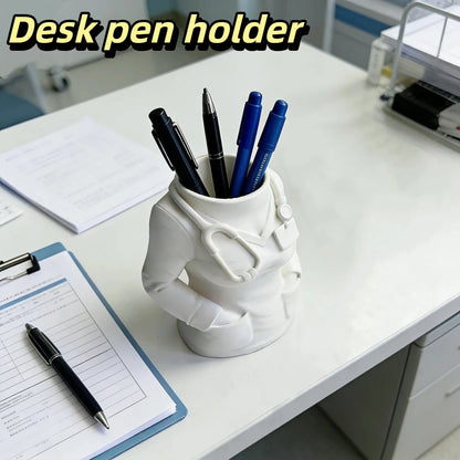 Nurse's Day Gift Nurse-Shaped Desktop Ornament Pen Holder Medical White Coat Style Stationery Storage for Medical Professionals
