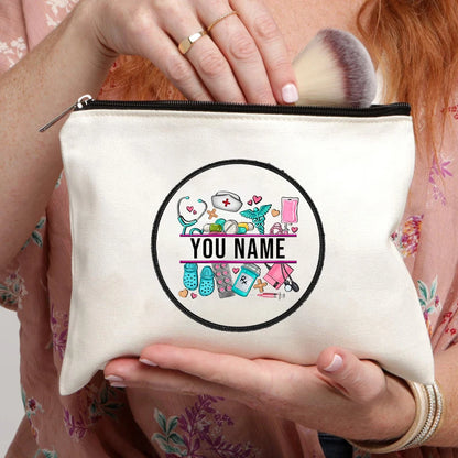 Stethoscope Nurse Customized Name Canvas Bag Office Supplies Pencil Case Wallet Travel Makeup Pouch Personalized Gift for Nurses