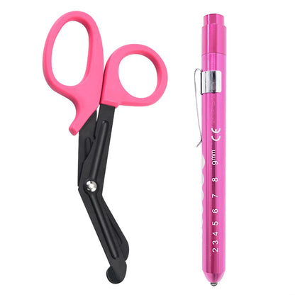 2 Pcs Medical Scissors and Penlights for Nurses Medical Supplies with One Medical Pen light, One 6 inches Scissors Trauma Shears