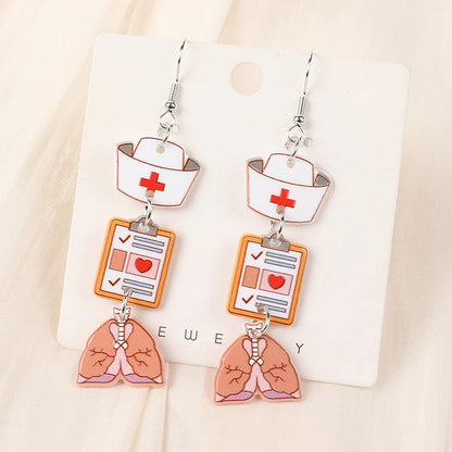 1Pair Woman Dangle Earrings Nurse Day Nurse Hat Heart Drop Earrings For Girl Birthday Gift