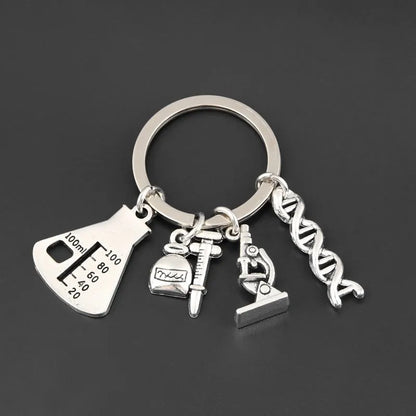 Popular Jewelry Pendant Alloy Keychain Chemical Molecular Microscope Keyring Medical Student Experimental Device Chemistry Gifts