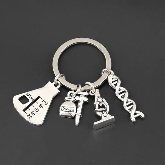Popular Jewelry Pendant Alloy Keychain Chemical Molecular Microscope Keyring Medical Student Experimental Device Chemistry Gifts