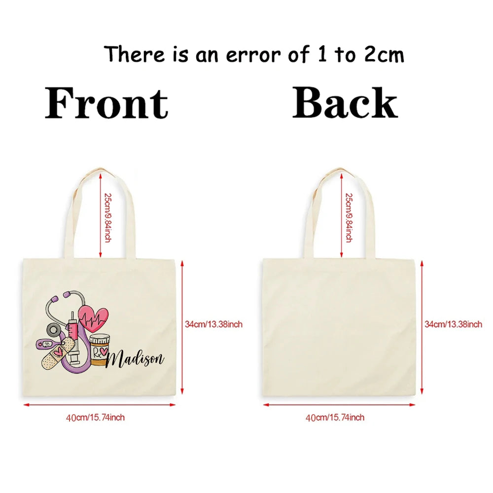Nurse Doodle Personalized Canvas Tote Bag Appreciation Gift for RN Shopping Bag Graduation Nurse Students Gift Ideas Handbag