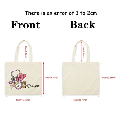 Nurse Doodle Personalized Canvas Tote Bag Appreciation Gift for RN Shopping Bag Graduation Nurse Students Gift Ideas Handbag