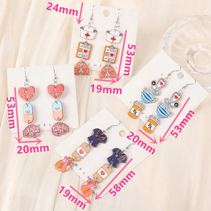 1Pair Woman Dangle Earrings Nurse Day Nurse Hat Heart Drop Earrings For Girl Birthday Gift