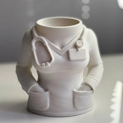 Nurse's Day Gift Nurse-Shaped Desktop Ornament Pen Holder Medical White Coat Style Stationery Storage for Medical Professionals