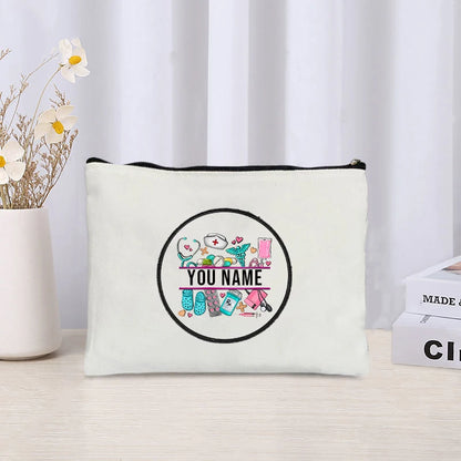 Stethoscope Nurse Customized Name Canvas Bag Office Supplies Pencil Case Wallet Travel Makeup Pouch Personalized Gift for Nurses