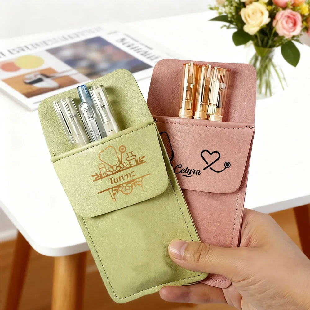 Personalized Nurse Pen Case,Custom Faux Leather Pocket Organizer,Gifts for Nurse and Caregiver Gift,Can Hold 5 Pens,Pencils,Tool