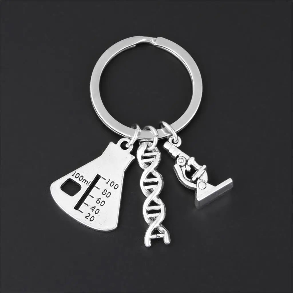 Popular Jewelry Pendant Alloy Keychain Chemical Molecular Microscope Keyring Medical Student Experimental Device Chemistry Gifts