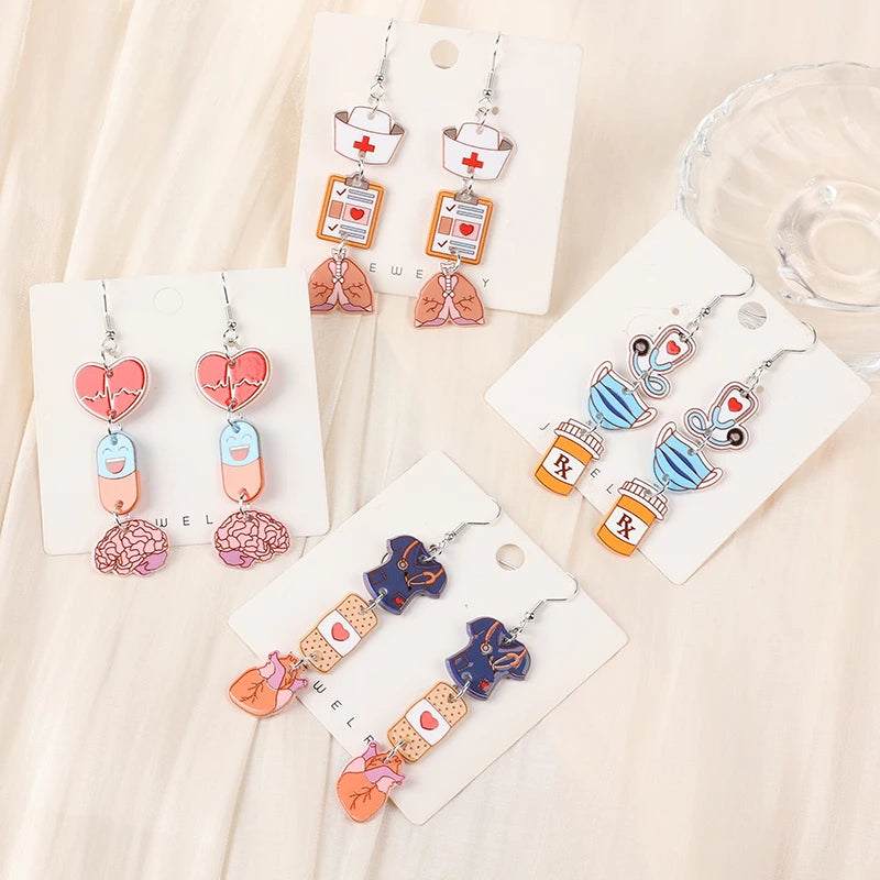 1Pair Woman Dangle Earrings Nurse Day Nurse Hat Heart Drop Earrings For Girl Birthday Gift