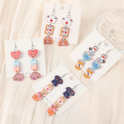 1Pair Woman Dangle Earrings Nurse Day Nurse Hat Heart Drop Earrings For Girl Birthday Gift