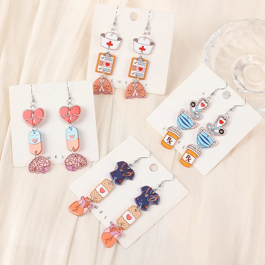 1Pair Woman Dangle Earrings Nurse Day Nurse Hat Heart Drop Earrings For Girl Birthday Gift